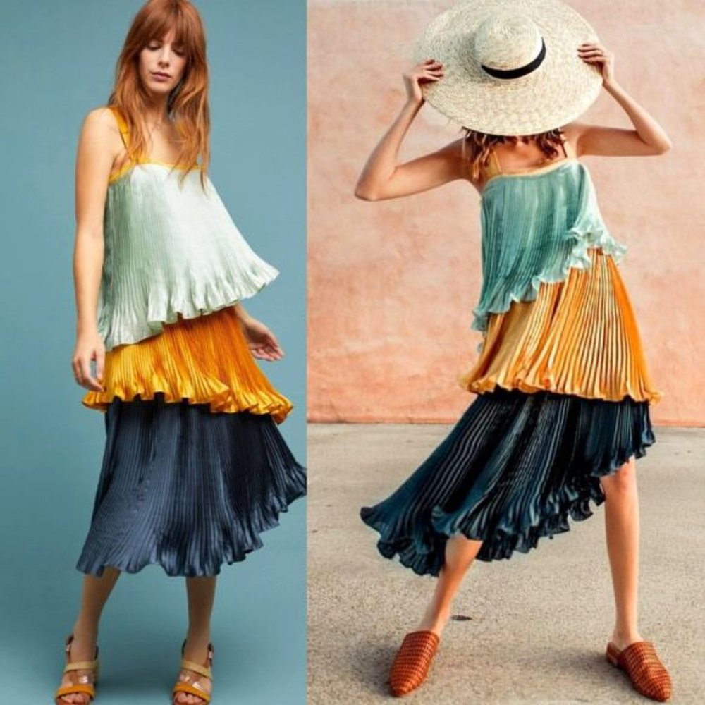Anthropologie Guapa Pleated Colorblock Dress